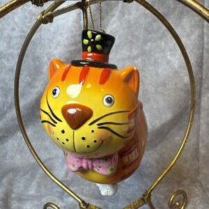 Whimsical Orange Multi 4X4" Dangle Leg Bell Kitten Cat Figurine Tabby Cat Figure